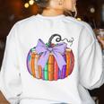 Fall Pumpkin Books Lover Halloween Teacher Teaching Staff Women's Sweatshirt Back Print White Fall Pumpkin Books Lover Halloween Teacher Teaching Staff Women's Sweatshirt Back Print White