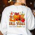 Fall Vibes Costume Teacher Thanksgiving Leopard Gnome Women's Sweatshirt Back Print White Fall Vibes Costume Teacher Thanksgiving Leopard Gnome Women's Sweatshirt Back Print White