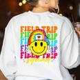 Field Trip Squad Groovy Field Day Smile Face Teacher Tie Dye Women's Sweatshirt Back Print White Field Trip Squad Groovy Field Day Smile Face Teacher Tie Dye Women's Sweatshirt Back Print White