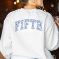 Fifth Grade Coquette Toile Blue Bow Floral Women Teacher Women's Sweatshirt Back Print White Fifth Grade Coquette Toile Blue Bow Floral Women Teacher Women's Sweatshirt Back Print White