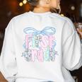 First Grade Coquette Bow Girls Teacher Team 1st Grade Squad Women's Sweatshirt Back Print White First Grade Coquette Bow Girls Teacher Team 1st Grade Squad Women's Sweatshirt Back Print White