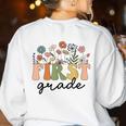 First Grade Teacher Wildflower Back To School Floral Outfits Women's Sweatshirt Back Print White First Grade Teacher Wildflower Back To School Floral Outfits Women's Sweatshirt Back Print White