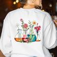 Floral Beakers Chemistry Lab Teacher Women's Sweatshirt Back Print White Floral Beakers Chemistry Lab Teacher Women's Sweatshirt Back Print White