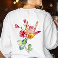 Flower American Sign Language ASL Teacher Teaching Deaf Women's Sweatshirt Back Print White Flower American Sign Language ASL Teacher Teaching Deaf Women's Sweatshirt Back Print White