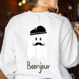 French Teacher Halloween Bonjour Ghost Women's Sweatshirt Back Print White French Teacher Halloween Bonjour Ghost Women's Sweatshirt Back Print White
