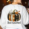 Fun Fall Book Lover Cute Teacher Student Halloween Women's Sweatshirt Back Print White Fun Fall Book Lover Cute Teacher Student Halloween Women's Sweatshirt Back Print White