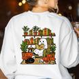 Ghost Library Reading Books Halloween Librarian Teacher Women's Sweatshirt Back Print White Ghost Library Reading Books Halloween Librarian Teacher Women's Sweatshirt Back Print White