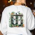 Ghost Plant Library Halloween Reading Books Teacher Vintage Women's Sweatshirt Back Print White