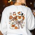 Ghost Reading Books Halloween Bow Spooky Teacher Student Women's Sweatshirt Back Print White Ghost Reading Books Halloween Bow Spooky Teacher Student Women's Sweatshirt Back Print White