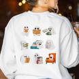 Ghost Reading Teacher Halloween Librarian Book Lover School Women's Sweatshirt Back Print White