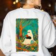 Groovy Ghost Reading Book Cat Halloween Ghost Teacher Women's Sweatshirt Back Print White Groovy Ghost Reading Book Cat Halloween Ghost Teacher Women's Sweatshirt Back Print White
