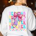 Groovy Teacher Cute Coquette Bow Flower Retro Back To School Women's Sweatshirt Back Print White Groovy Teacher Cute Coquette Bow Flower Retro Back To School Women's Sweatshirt Back Print White