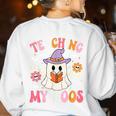 Groovy Teaching My Boos Teacher Ghost Halloween Teacher Women's Sweatshirt Back Print White Groovy Teaching My Boos Teacher Ghost Halloween Teacher Women's Sweatshirt Back Print White