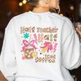 Half Teacher Half Iced Coffee Back To School Women's Sweatshirt Back Print White Half Teacher Half Iced Coffee Back To School Women's Sweatshirt Back Print White