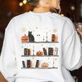 Halloween Library Ghost Books Teacher Spooky Trick Or Teach Women's Sweatshirt Back Print White Halloween Library Ghost Books Teacher Spooky Trick Or Teach Women's Sweatshirt Back Print White