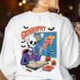 Halloween Skeleton Geography Teacher Pumpkin Bats Classroom Women's Sweatshirt Back Print White