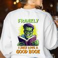 Halloween Teacher Librarian Frankenstein Reading Books Women's Sweatshirt Back Print White Halloween Teacher Librarian Frankenstein Reading Books Women's Sweatshirt Back Print White