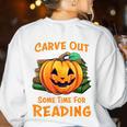 Halloween Teacher Librarian Pumpkin Reading Books Men Women Kids Women's Sweatshirt Back Print White