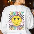 Happy Dot Day Hippie Flowers Smile Face Groovy Teacher Kids Women's Sweatshirt Back Print White Happy Dot Day Hippie Flowers Smile Face Groovy Teacher Kids Women's Sweatshirt Back Print White