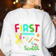 Happy First Day Of School Teacher Back To School Student Women's Sweatshirt Back Print White Happy First Day Of School Teacher Back To School Student Women's Sweatshirt Back Print White
