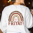 Happy Fri-Yay Friday Lovers Fun Teacher Leopard Rainbow Men Women Girls Kids Women's Sweatshirt Back Print White