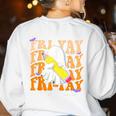 Happy Fri-Yay Friday Lovers Groovy Teacher Life Halloween Women's Sweatshirt Back Print White
