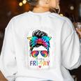 Happy Fri-Yay Friday Teacher Life Happy Friday Women's Sweatshirt Back Print White