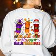 Happy Hallothanksmas Halloween Thanksgiving Pencils Teachers Women's Sweatshirt Back Print White Happy Hallothanksmas Halloween Thanksgiving Pencils Teachers Women's Sweatshirt Back Print White