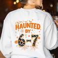 Haunted By 6-7 Halloween Math Teacher Joke Women's Sweatshirt Back Print White Haunted By 6-7 Halloween Math Teacher Joke Women's Sweatshirt Back Print White