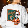 Haunted By 6-7 Six Seven 67 Math Teacher Halloween Skeleton Women's Sweatshirt Back Print White Haunted By 6-7 Six Seven 67 Math Teacher Halloween Skeleton Women's Sweatshirt Back Print White