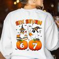 Haunted By 67 Boo Ghost Pumpkin Halloween Teacher Women's Sweatshirt Back Print White Haunted By 67 Boo Ghost Pumpkin Halloween Teacher Women's Sweatshirt Back Print White