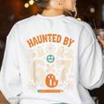 Haunted By 6x7 Math Teacher Halloween Pun Women's Sweatshirt Back Print White Haunted By 6x7 Math Teacher Halloween Pun Women's Sweatshirt Back Print White