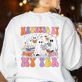 Haunted By My TBR Cute Ghosts Book Reading Teacher Halloween Women's Sweatshirt Back Print White