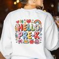 Hello Pre-K Back To School Teacher Student Fun Graphic Tee Women's Sweatshirt Back Print White Hello Pre-K Back To School Teacher Student Fun Graphic Tee Women's Sweatshirt Back Print White