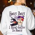 Hocus Pocus I Need Coffee To Focus Halloween Teacher Women's Sweatshirt Back Print White
