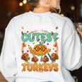 Humor I Teach The Cutest Turkeys Thanksgiving Teacher Women's Sweatshirt Back Print White Humor I Teach The Cutest Turkeys Thanksgiving Teacher Women's Sweatshirt Back Print White