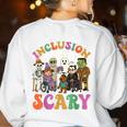 Inclusion Isnt Scary Halloween Skeleton Ghost Sped Teacher Women's Sweatshirt Back Print White Inclusion Isnt Scary Halloween Skeleton Ghost Sped Teacher Women's Sweatshirt Back Print White