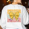 Interventionist Teacher Groovy Coquette Bow Back To School Women's Sweatshirt Back Print White