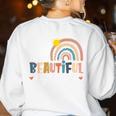 It's A Beautiful Day To Learn Cute Rainbow Boho Teacher Women's Sweatshirt Back Print White