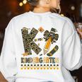 K Is For Kindergarten Teacher Coquette Bow Camo Women's Sweatshirt Back Print White K Is For Kindergarten Teacher Coquette Bow Camo Women's Sweatshirt Back Print White