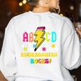 Kindergarten ABCD Rocks Teacher Student Back To School Women's Sweatshirt Back Print White Kindergarten ABCD Rocks Teacher Student Back To School Women's Sweatshirt Back Print White