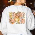 Kindergarten Teacher Fall Pumpkin Autumn Cute Women's Sweatshirt Back Print White Kindergarten Teacher Fall Pumpkin Autumn Cute Women's Sweatshirt Back Print White