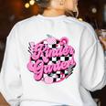 Kindergarten Teacher Women Checkered First Day Of School Women's Sweatshirt Back Print White