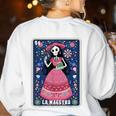 La Maestra Halloween Mexican Bingo Card Teacher Lottery Card Women's Sweatshirt Back Print White