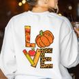 Leopard Pumpkin Love Teacher Life Thanksgiving Fall Women Women's Sweatshirt Back Print White Leopard Pumpkin Love Teacher Life Thanksgiving Fall Women Women's Sweatshirt Back Print White