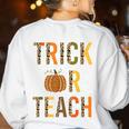 Leopard Trick Or Teach Halloween Teacher Costume Women Women's Sweatshirt Back Print White Leopard Trick Or Teach Halloween Teacher Costume Women Women's Sweatshirt Back Print White