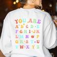 You Are Letters Alphabet Learn ABCs Inspiration Teacher Life Women's Sweatshirt Back Print White You Are Letters Alphabet Learn ABCs Inspiration Teacher Life Women's Sweatshirt Back Print White