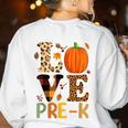Love Pre-k Teacher Shirts Autumn Fall Pumpkin Fall Leopard Women's Sweatshirt Back Print White