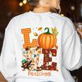 Love Preschool Teacher Turkey Thanksgiving Autumn Fall Women's Sweatshirt Back Print White Love Preschool Teacher Turkey Thanksgiving Autumn Fall Women's Sweatshirt Back Print White