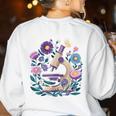 Microscope Flower Butterfly Biology Science Teacher Student Women's Sweatshirt Back Print White Microscope Flower Butterfly Biology Science Teacher Student Women's Sweatshirt Back Print White